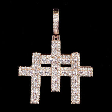 Iced Out 3-in-1 Triple Cross Pendant | Men's Super Combo Stacked Necklace - CaratixJewelry