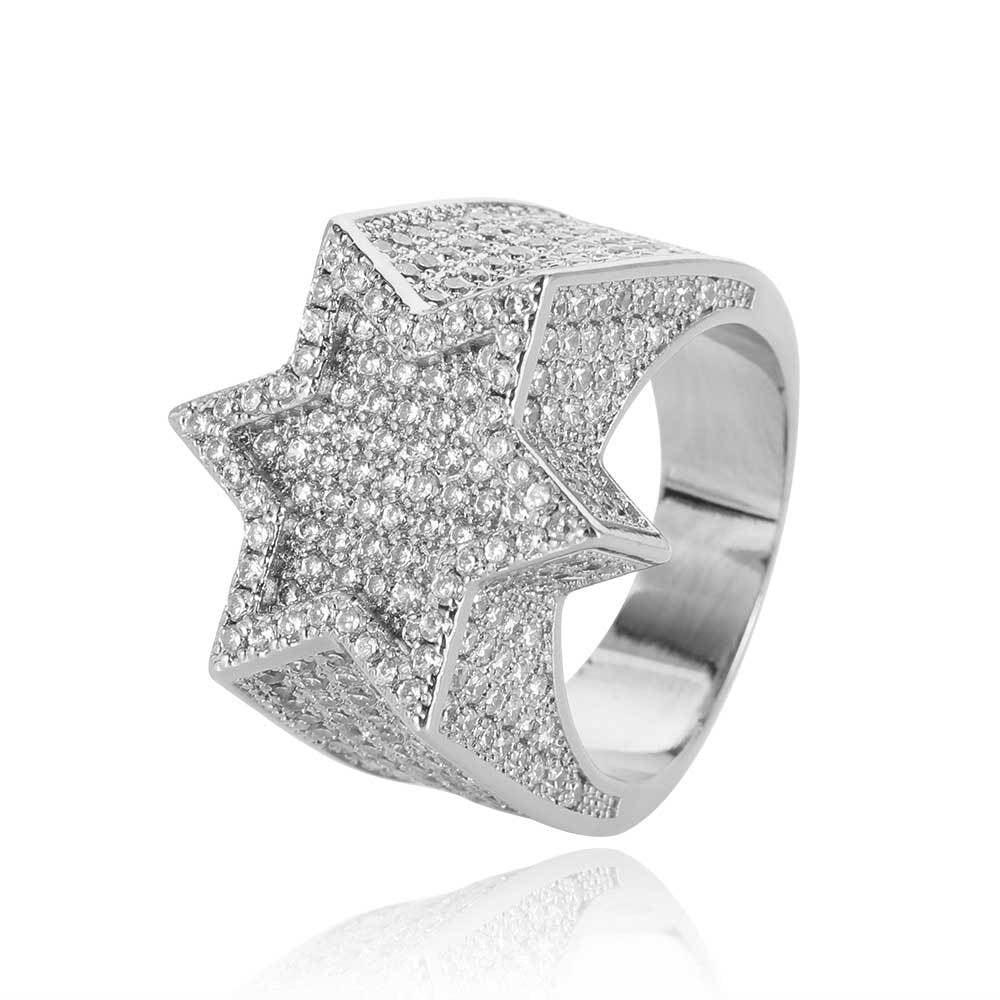 Micro-Pave Zircon Six-Point Star Ring for Men | 18K Gold Plating | Bold Hip Hop Jewelry | Caratix Jewelry - CaratixJewelry