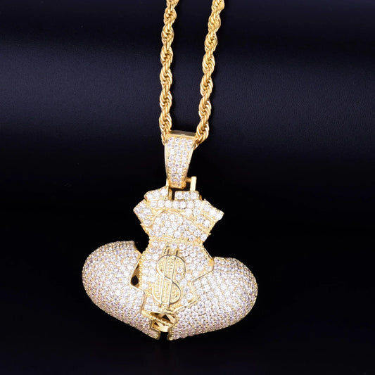 Men's Love Currency Necklace | Premium Copper CZ Dollar Sign Jewelry Caratix - CaratixJewelry