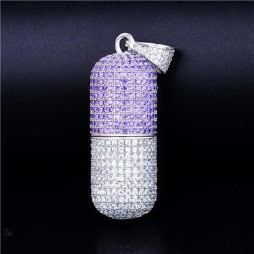 Iced Out Dual-Tone Pill Pendant | Men's Spliced Capsule Necklace | Premium Copper CZ Party Jewelry | Half & Half Trend Bling | Caratix - CaratixJewelry