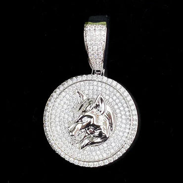 Iced Out Round Wolf Head Medallion | Men's Real Copper CZ "Alpha" Necklace | - CaratixJewelry