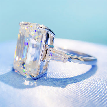 Massive 8 Carat Emerald Cut Moissanite Ring S925 Silver | 10x14mm D VVS1 | Caratix