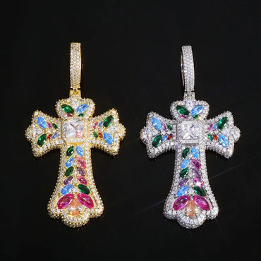 Colorful Gem Cross Pendant Necklace Vintage Hip Hop Jewelry for Men | Caratix Jewelry - CaratixJewelry