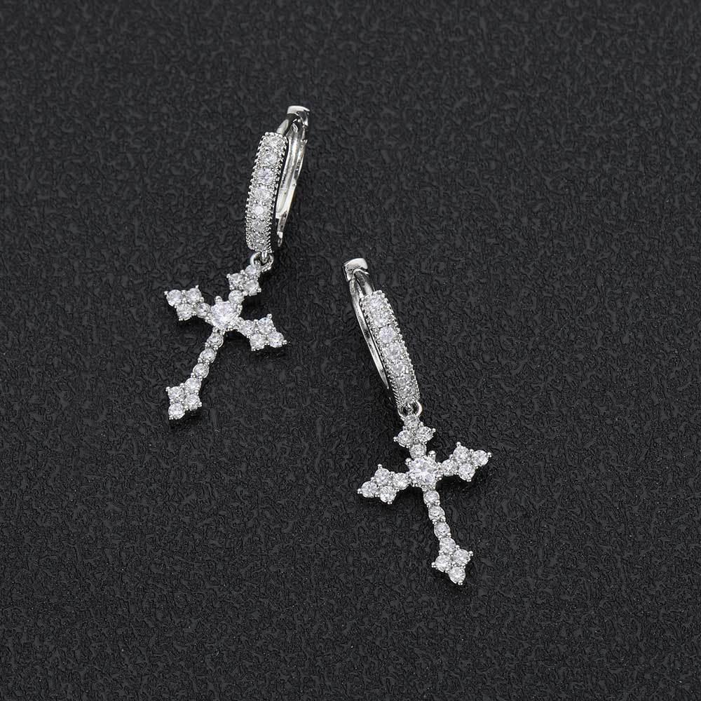 Zircon Cross Stud Earrings with Silver Pin for Men and Women | Trendy Hip Hop Jewelry | Caratix Jewelry - CaratixJewelry