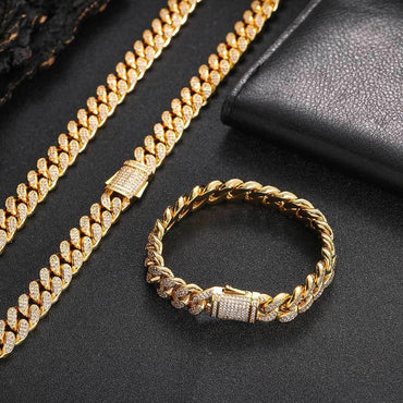 12mm Iced Out Cuban Chain Necklace Double Row Zircon Rapper - CaratixJewelry