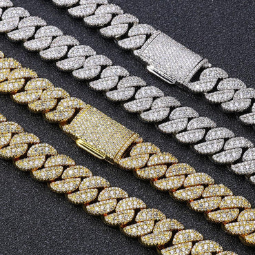 14mm Cuban Chain Necklace with Full Zircon Stones and Flip Clasp - CaratixJewelry