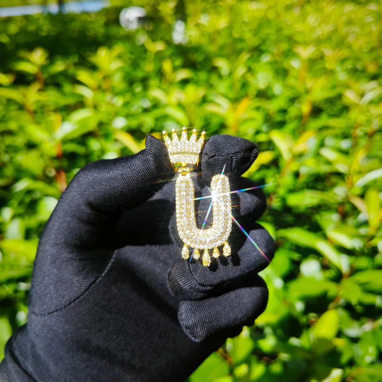 Crown Teardrop Letter Pendant | CZ Iced Out Hip Hop Initial Necklace - CaratixJewelry