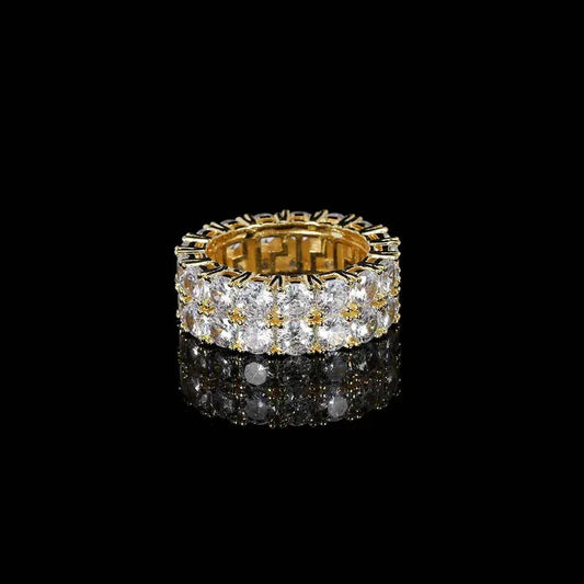 Double Row Zircon Ring with 18K Gold Plating for Men | Fashionable Hip Hop Jewelry | Caratix Jewelry - CaratixJewelry