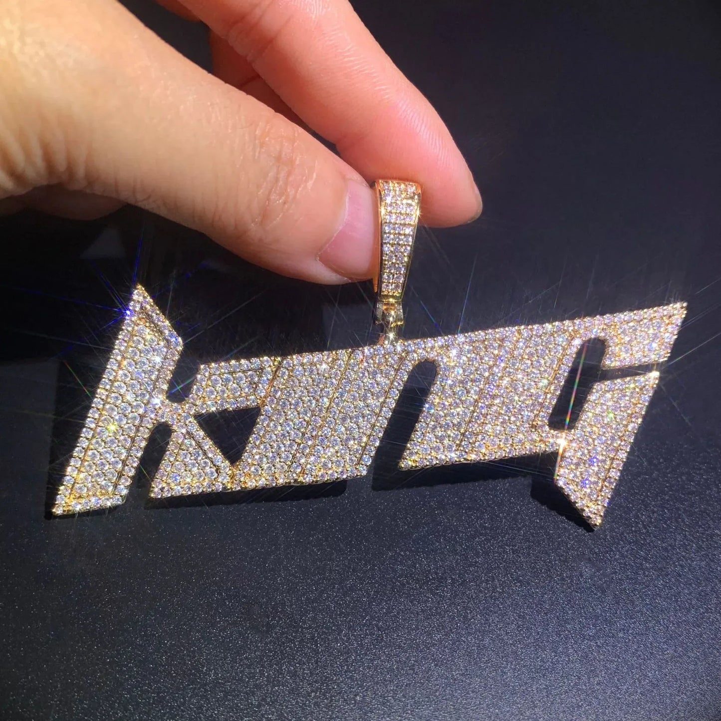 Blade Letter Pendant Necklace | Iced Out CZ DIY Number & Initial Hip Hop Jewelry - CaratixJewelry