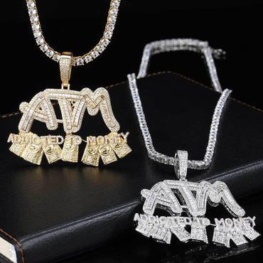 ATM Dollar Letter Pendant Necklace with T-Shaped Zircon Stones for Men | Caratix Jewelry - CaratixJewelry