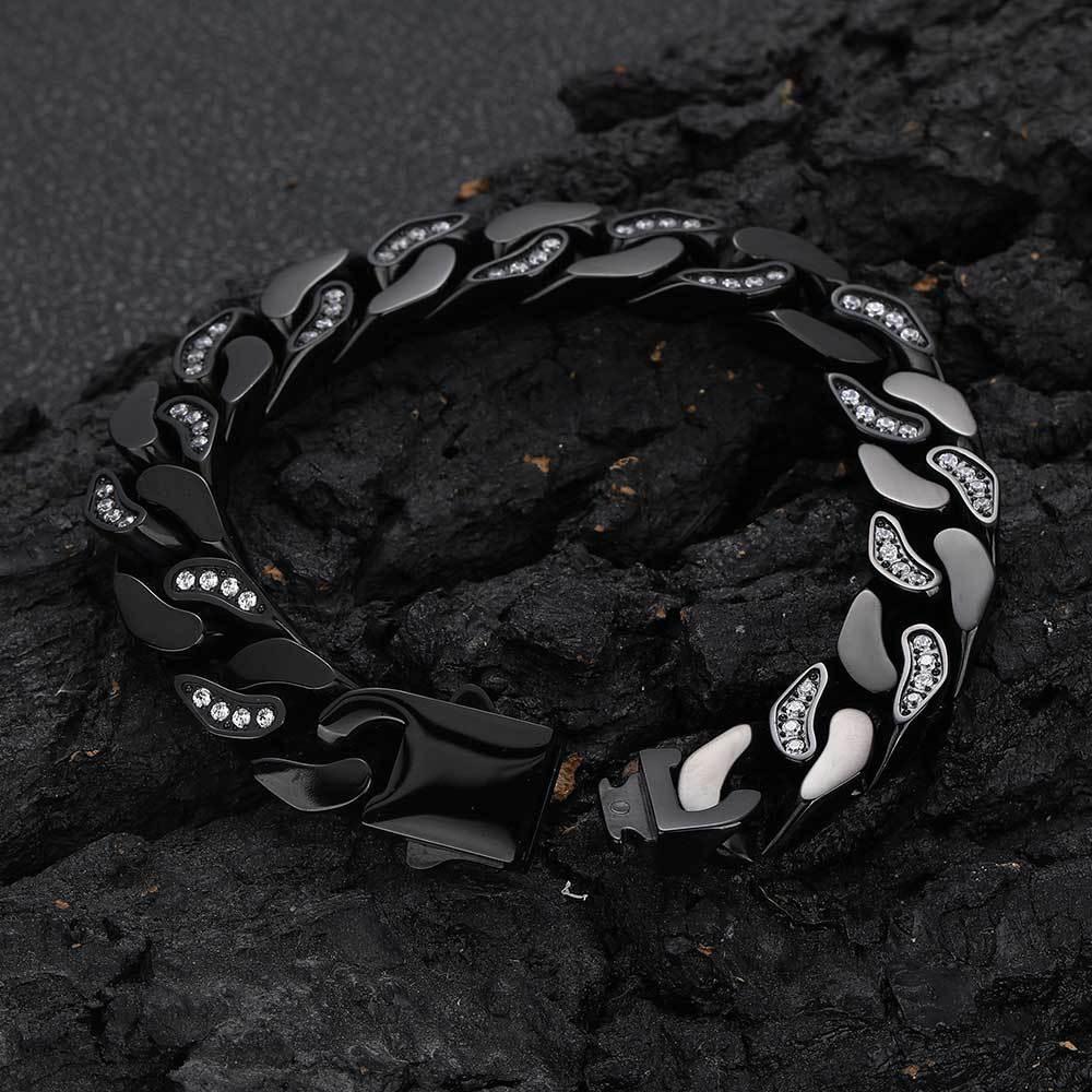 12mm Stainless Steel Hip Hop Bracelet with CNC Half Pavé Zircon - CaratixJewelry