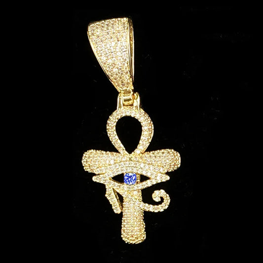 Iced Out Hollow "All-Seeing Eye" Cross Pendant | Men's Real Copper CZ Necklace - CaratixJewelry