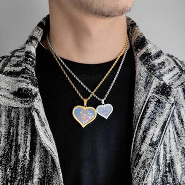 Custom DIY Stainless Steel Heart Photo Pendant Necklace for Men | Caratix Jewelry - CaratixJewelry