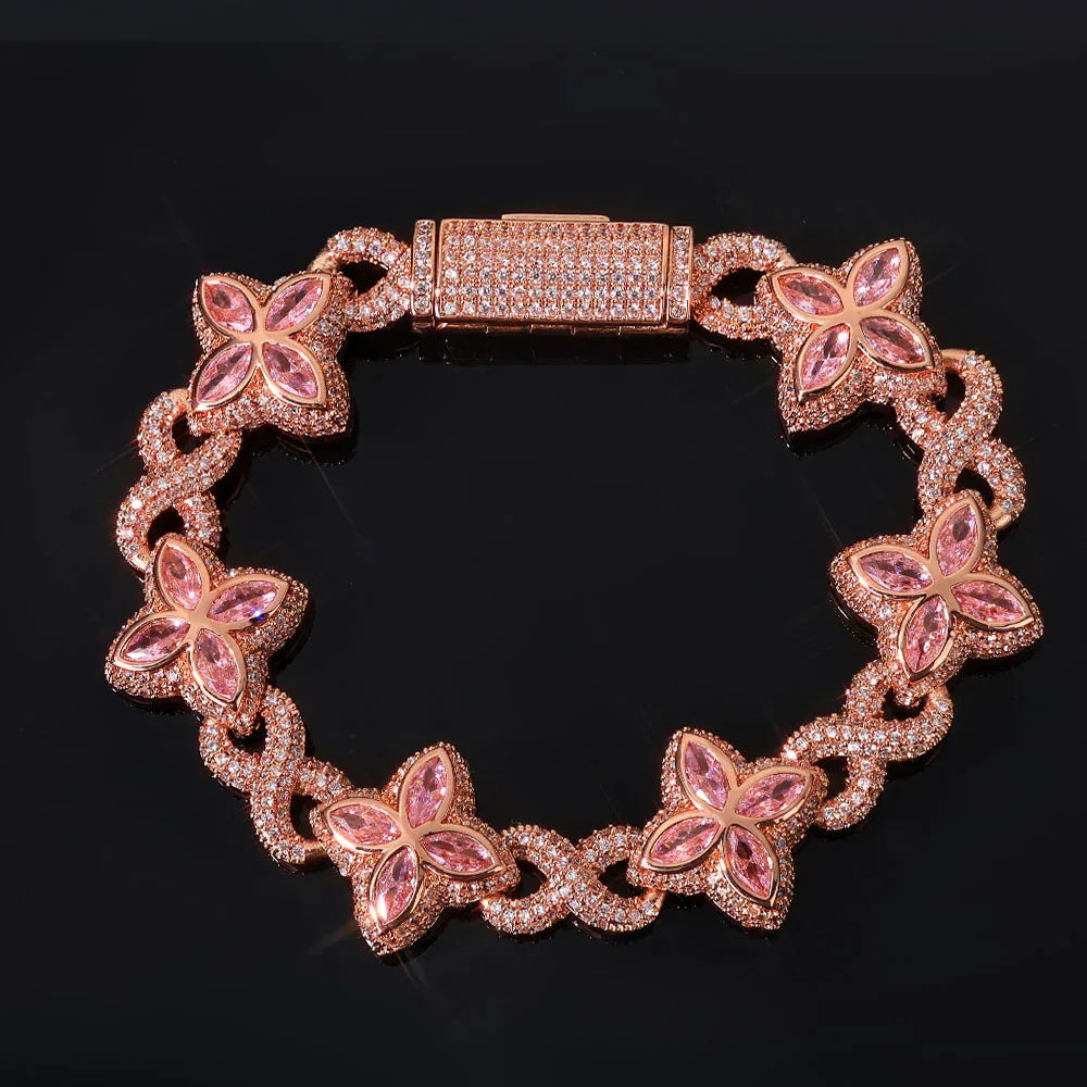 Iced Out Infinity 8 Clover Cuban Bracelet | Heavy Zircon Hip Hop Link | Premium Rapper Iced Out Chain | Caratix - CaratixJewelry