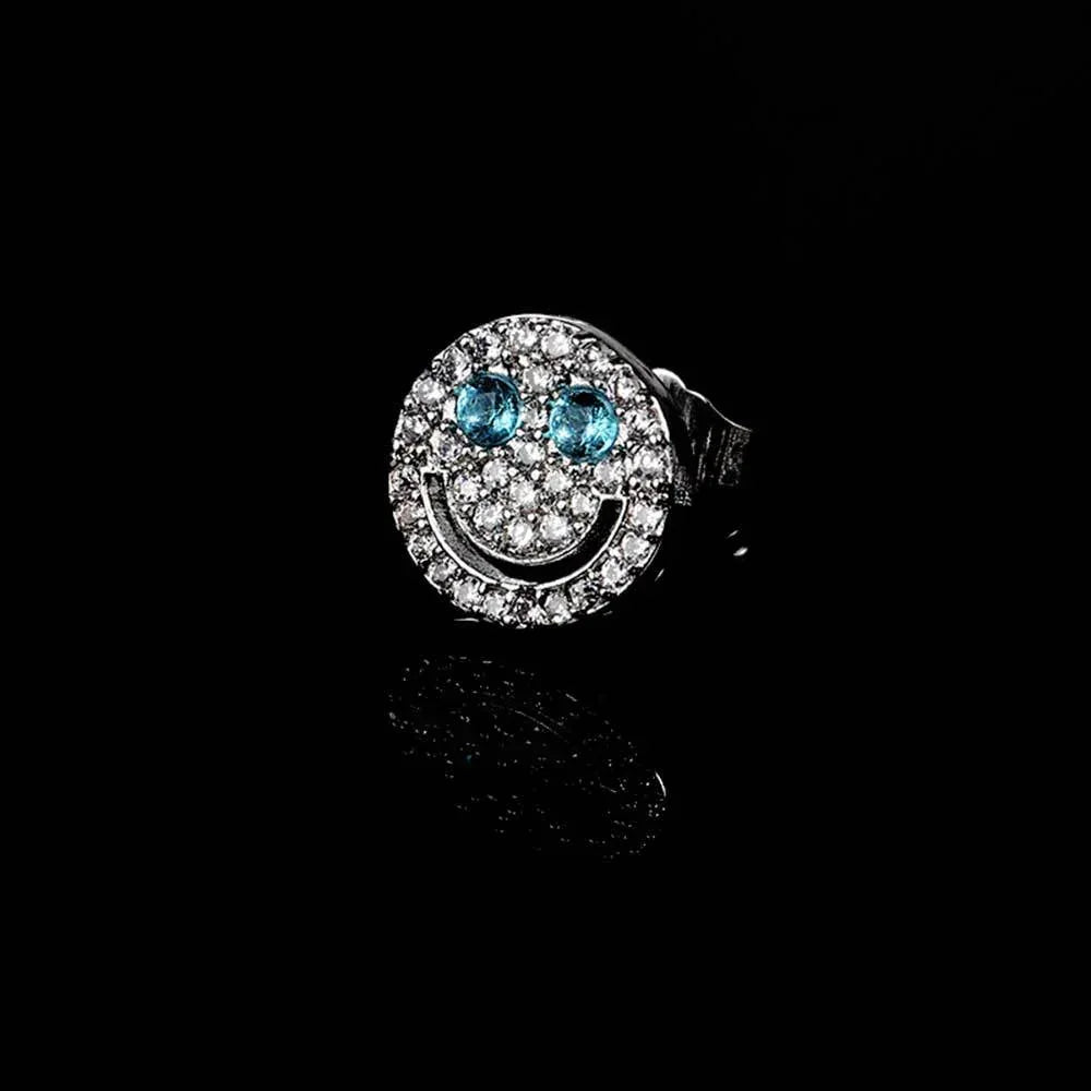 Full Zircon Smile Face Stud Earrings with 925 Silver Pin | Eyefunny 18K Gold Plated Hip Hop Jewelry | Caratix Jewelry - CaratixJewelry