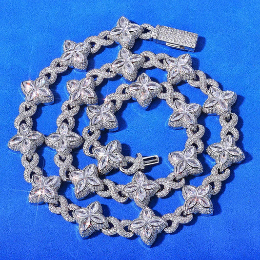 8mm S925 Silver Moissanite Infinity 8 Clover Cuban Chain | VVS Moissanite Rapper Chain | Tester Passed | Caratix - CaratixJewelry
