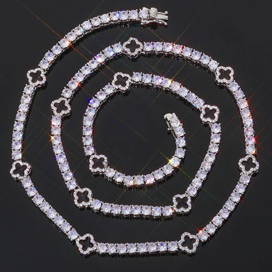 5mm Men's S925 Sterling Silver Clover Tennis Chain | Iced Out Zircon Necklace | Premium Gold Chain Rapper Aesthetic | Caratix - CaratixJewelry