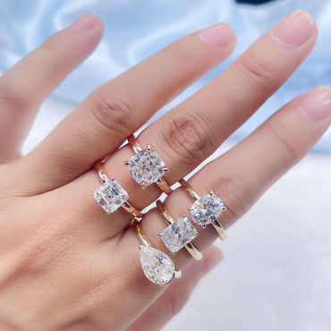 Unique Emerald-Cut Moissanite Ring | Platinum-Plated S925 Silver Women’s Trendy Jewelry - CaratixJewelry