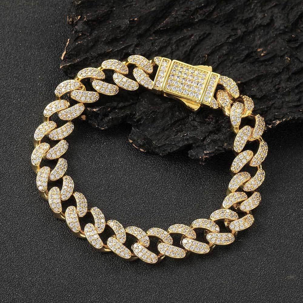 12mm Double Row Zircon Cuban Chain Bracelet - CaratixJewelry