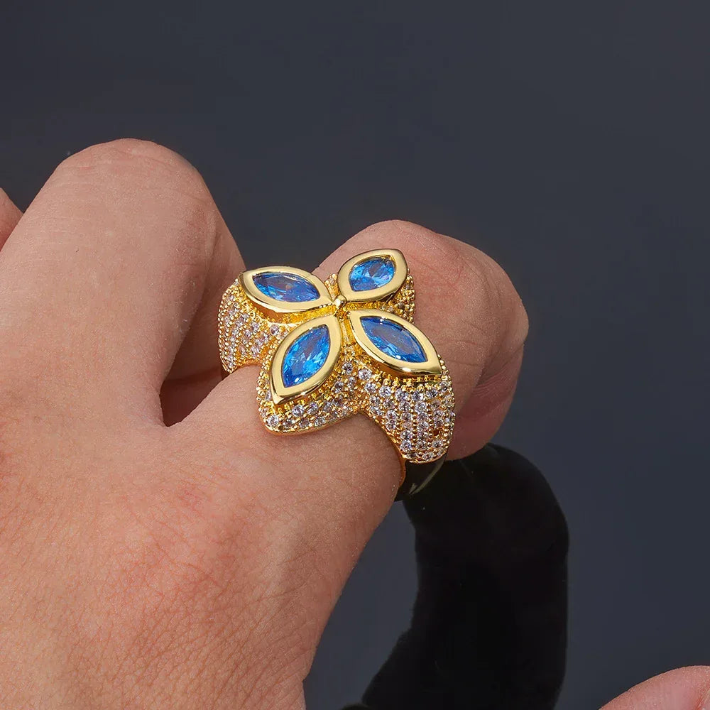 Men's Full Zircon Multi-Color Clover Ring | Iced Out Gemstone Statement Band | Premium Hip Hop Jewelry | Caratix - CaratixJewelry