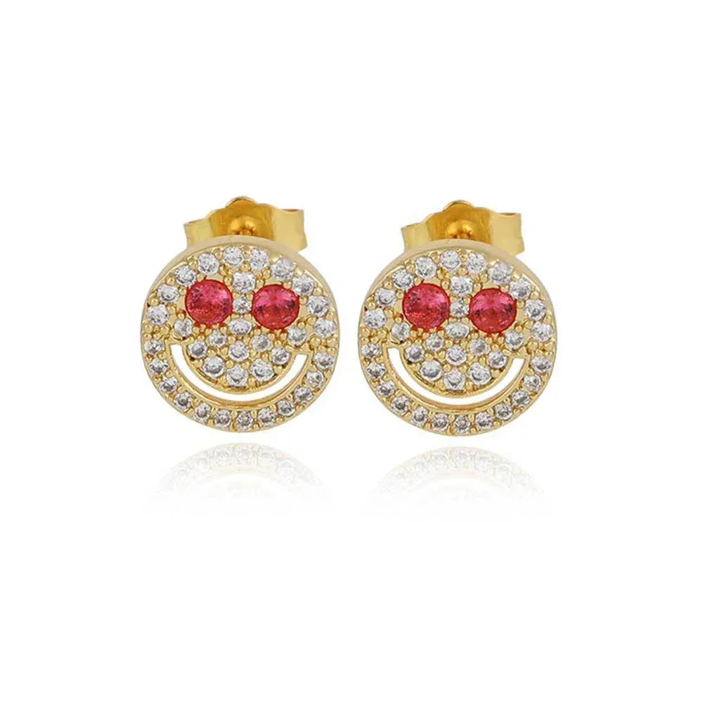 Full Zircon Smile Face Stud Earrings with 925 Silver Pin | Eyefunny 18K Gold Plated Hip Hop Jewelry | Caratix Jewelry - CaratixJewelry