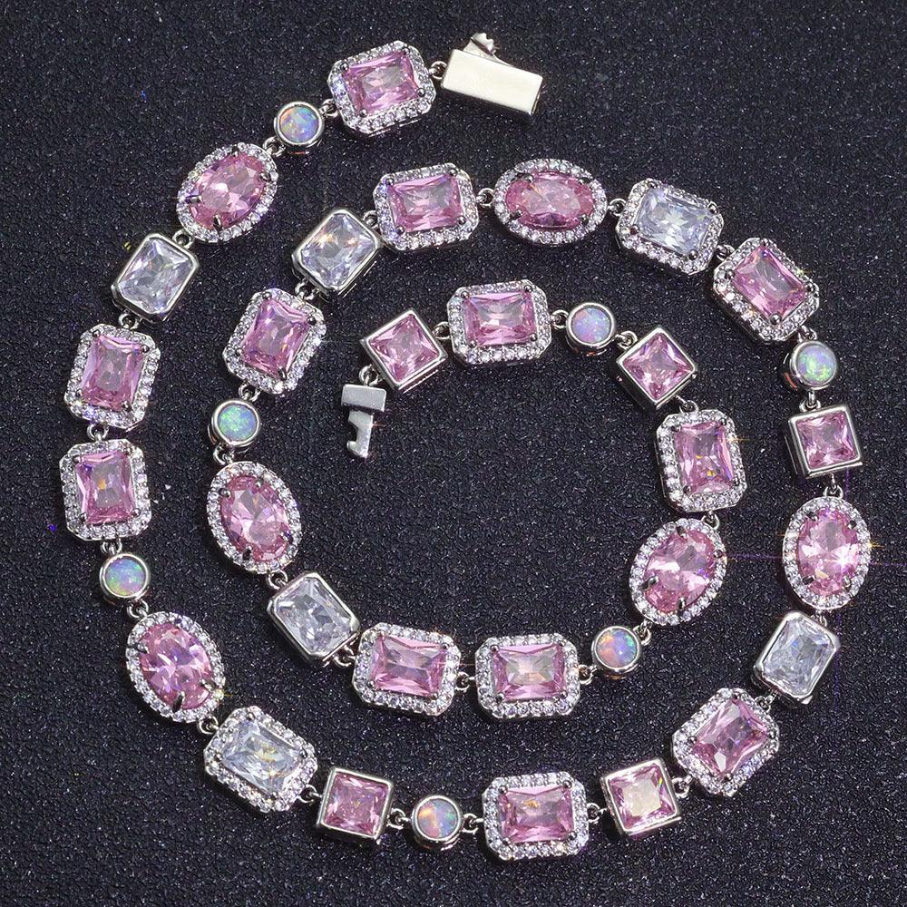 Custom 10mm Pink Gemstone & Opal Necklace | Modern Hip Hop Bling | Caratix - CaratixJewelry