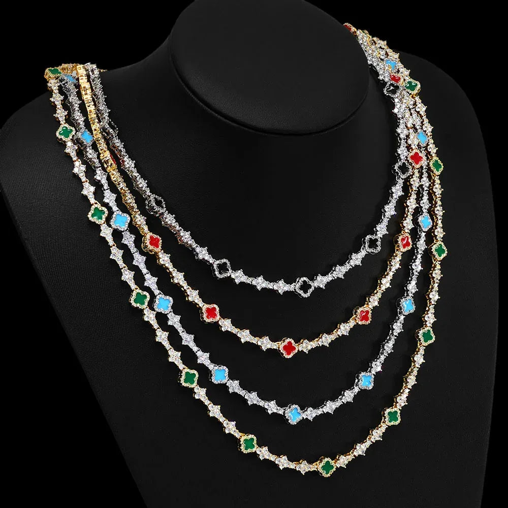 Airplane Motif Enamel Tennis Chain Necklace Zircon Bling Jewelry for Men & Women | Caratix Jewelry - CaratixJewelry