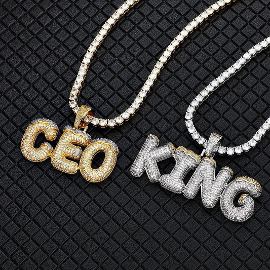 DIY Christmas Letter Pendant Necklace with Zircon Stones for Men | Caratix Jewelry - CaratixJewelry