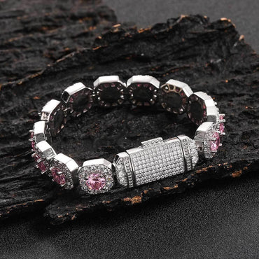 12mm Iced Out Candy Cuban Bracelet Colorful Zircon Hip Hop Jewelry for Men | Caratix Jewelry - CaratixJewelry