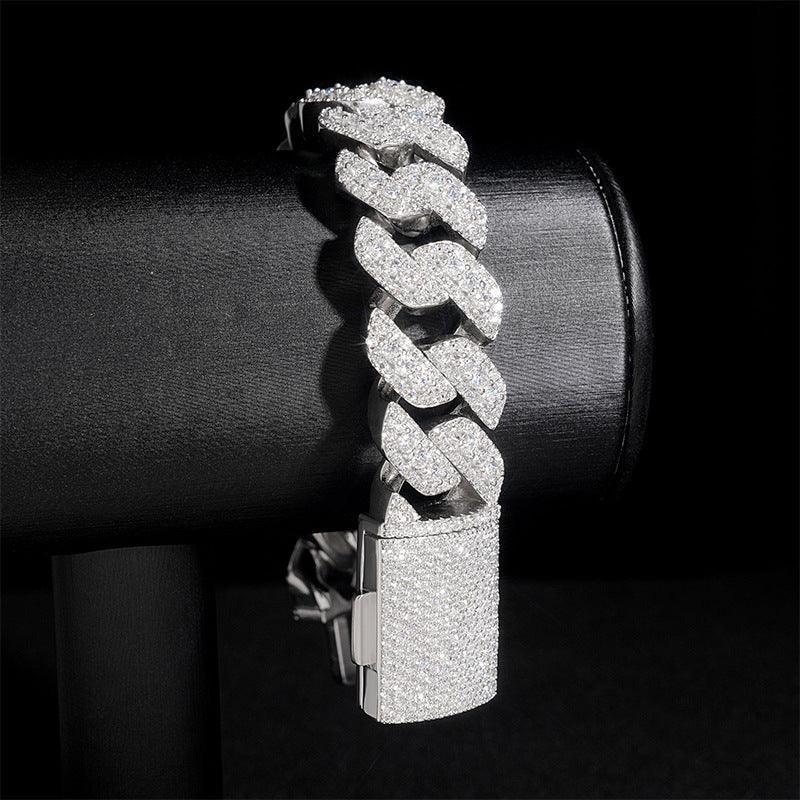 18mm Triple-Row Full-Iced Moissanite Cuban Chain in S925 Sterling Silver - CaratixJewelry