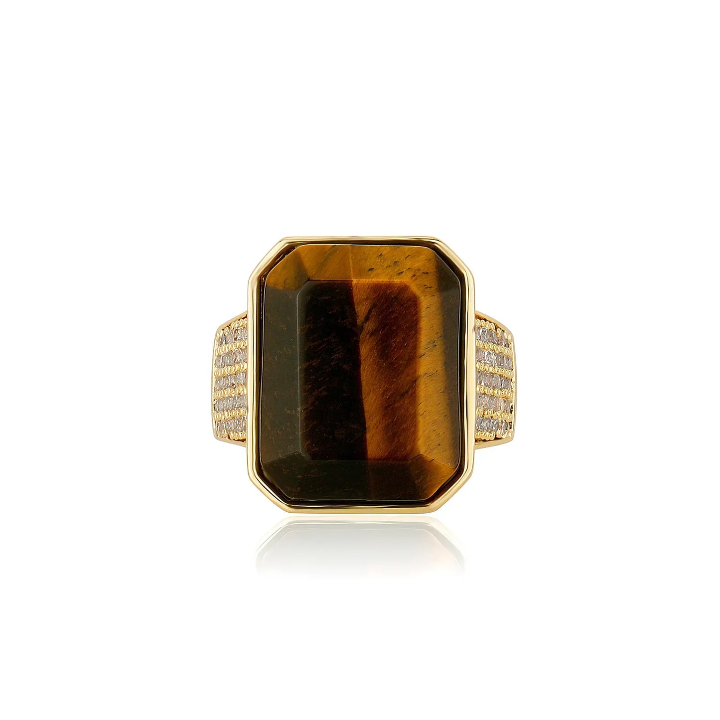Natural Tiger's Eye Men's Ring | Solid Vintage Signet Band | Caratix