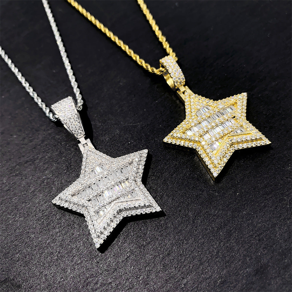 Iced Out Star Pendant | Men's Gold Plated Hip Hop Star Charm | Caratix