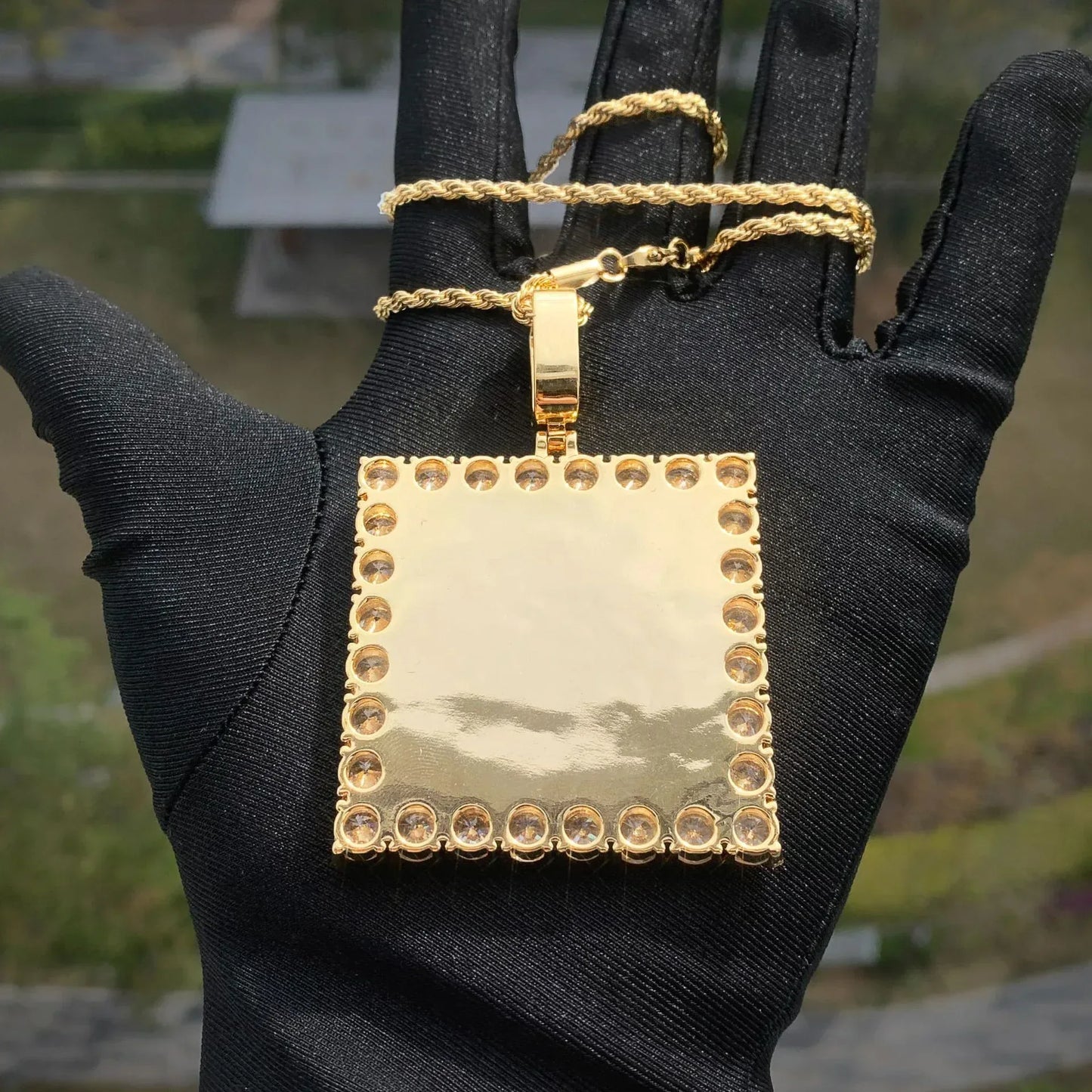 Dog Tag Photo Pendant with Heart Clasp | CZ Iced Out Custom Picture Hip Hop Necklace - CaratixJewelry