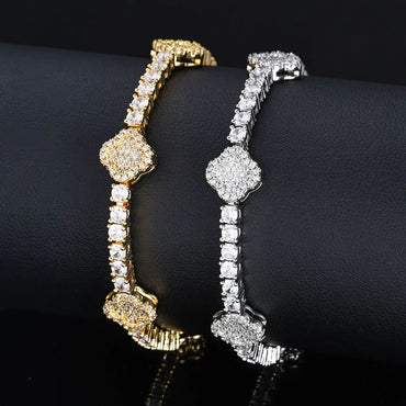 Men's Spring-Clasp Clover Tennis Bracelet | Luxury 5A Zircon Handpiece | Premium Iced Out Jewelry | Caratix - CaratixJewelry