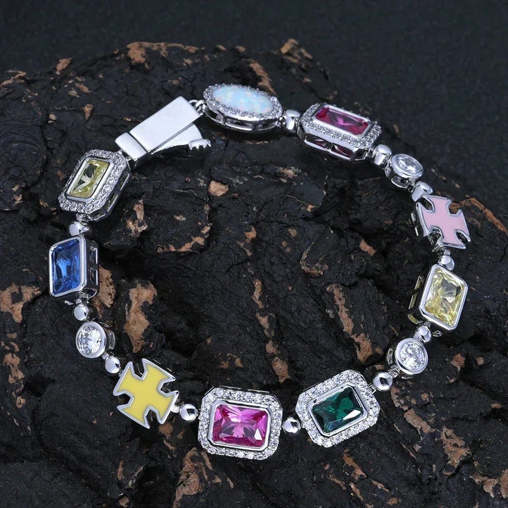 Iced Out Colorful Gemstone Zircon Cuban Link Bracelet Hip Hop Jewelry | Caratix Jewelry - CaratixJewelry