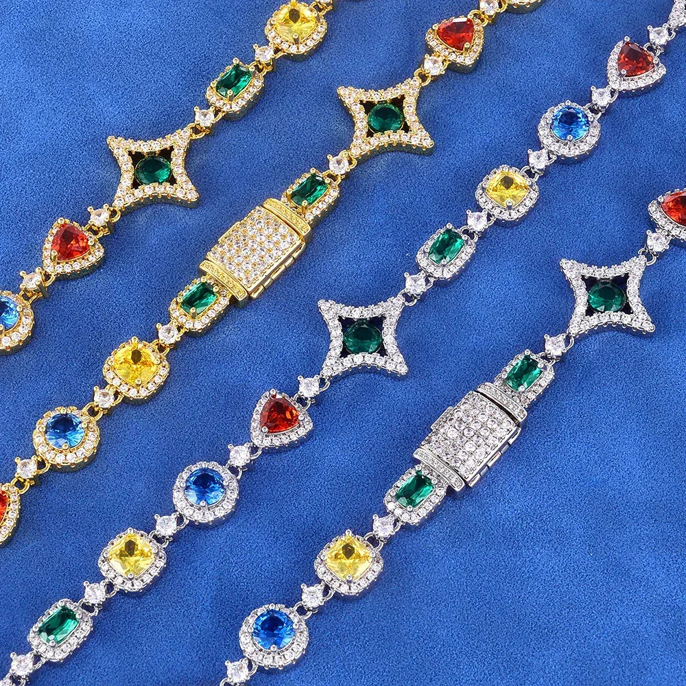 Geometric Colored Gemstone Zircon Necklace Hip Hop Jewelry for Men & Women | Caratix Jewelry - CaratixJewelry