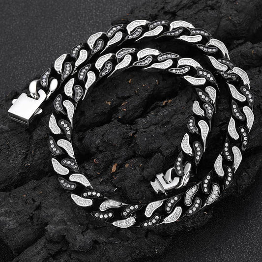 12mm Iced Out Stainless Steel Cuban Chain Zircon Necklace for Men | Caratix Jewelry - CaratixJewelry