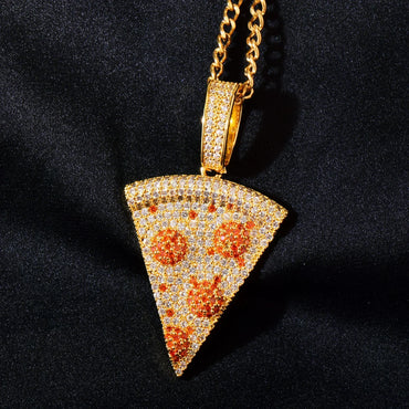 Iced Out Pizza Pendant Necklace – Hip Hop CZ Trendy Streetwear Jewelry - CaratixJewelry