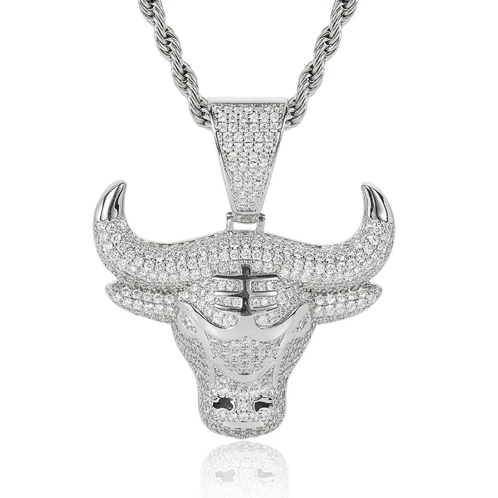 Bull Head Pendant Necklace with Copper Frame and Zircon Stones for Men | Caratix Jewelry - CaratixJewelry