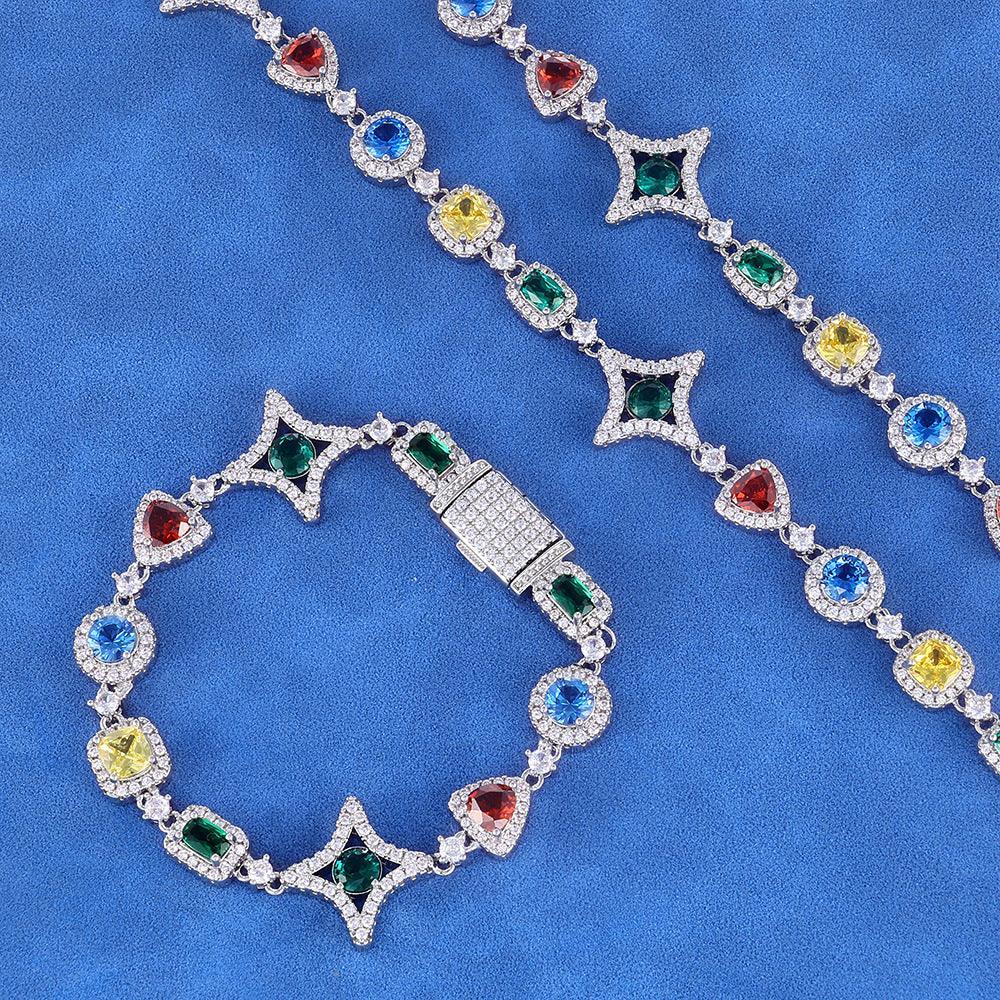 Geometric Colored Gemstone Zircon Necklace Hip Hop Jewelry for Men & Women | Caratix Jewelry - CaratixJewelry