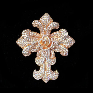 Exaggerated Floral Iced Out Cross Pendant | Luxury Men's Real Copper CZ Necklace - CaratixJewelry