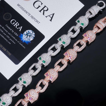 Moissanite Skull Cuban Link Bracelet | S925 Silver Men’s Iced Out Hip Hop Jewelry - CaratixJewelry