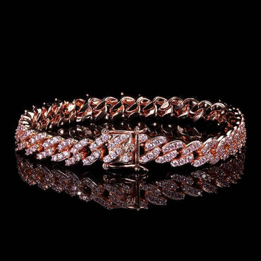 9mm Single Row Zircon Cuban Link Bracelet Hip Hop Jewelry - CaratixJewelry
