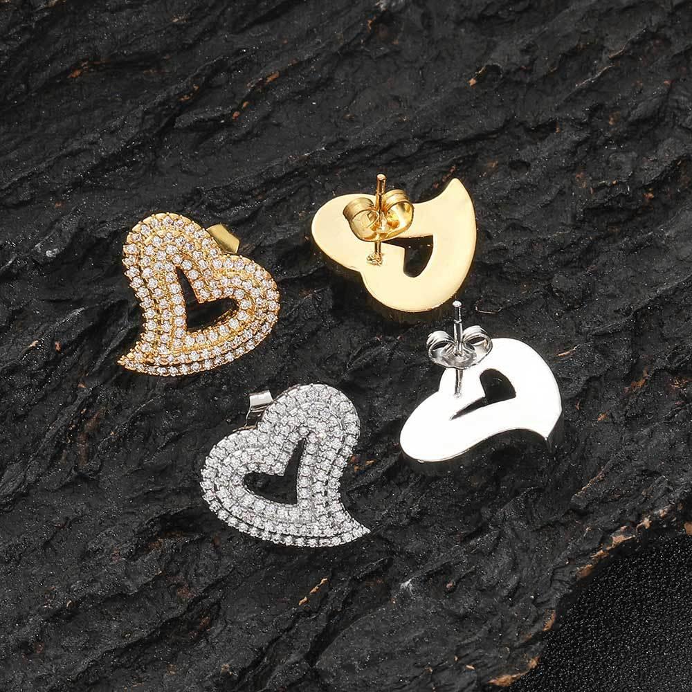 Heart-Shaped Zircon Earrings with Hollow Design for Men and Women | Vintage Hip Hop Jewelry | Caratix Jewelry - CaratixJewelry