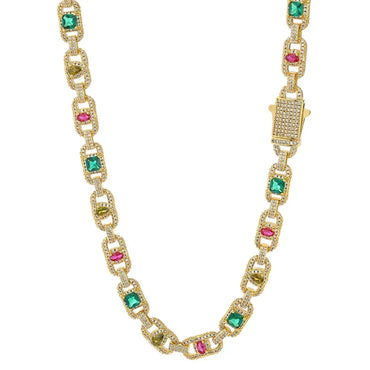 Custom 8mm Pig-Nose Color Gemstone Chain | Trendy Rapper Iced Out Chain | Caratix - CaratixJewelry