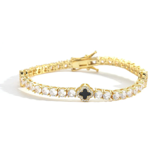 New Geometric Clover Tennis Bracelet | Women's Luxury Iced-Out Handpiece | Fashion Flower Hip Hop Bling | Caratix - CaratixJewelry