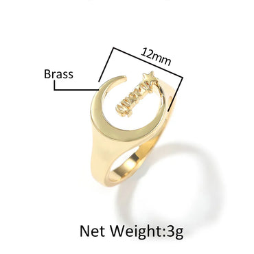 Custom Star & Moon Ring | Minimalist Personalized Initial Band | Caratix