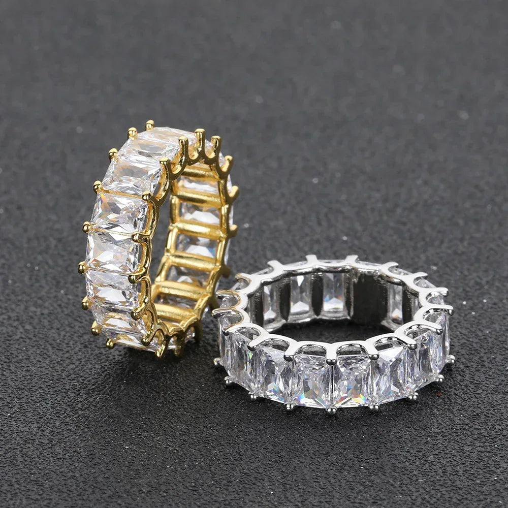 7mm Single Row Rectangular Zircon Ring with 18K Gold Plating for Men | Trendy Hip Hop Jewelry | Caratix Jewelry - CaratixJewelry