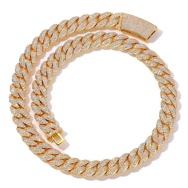 13mm Double Row Bubble Cuban Chain Rapper Iced Out Necklace - CaratixJewelry