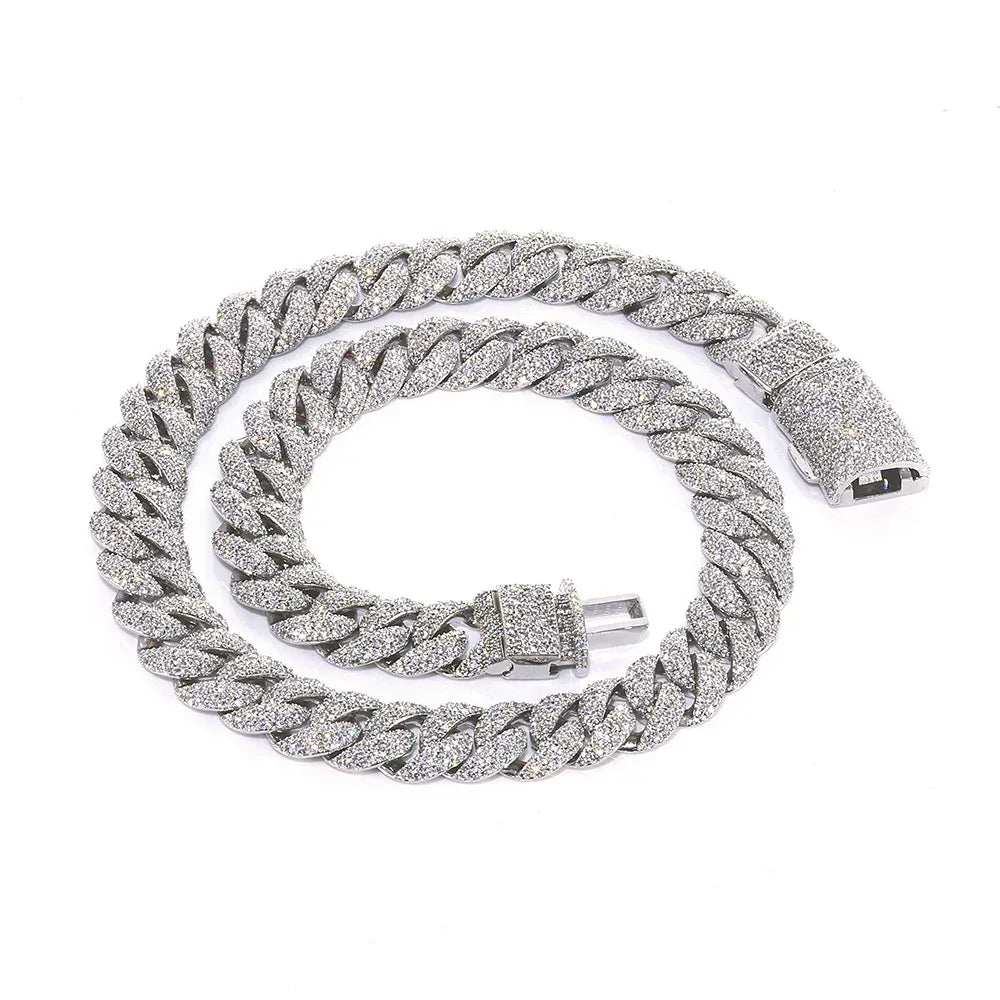 14mm Cuban Chain Necklace Zircon Flip Lock - CaratixJewelry